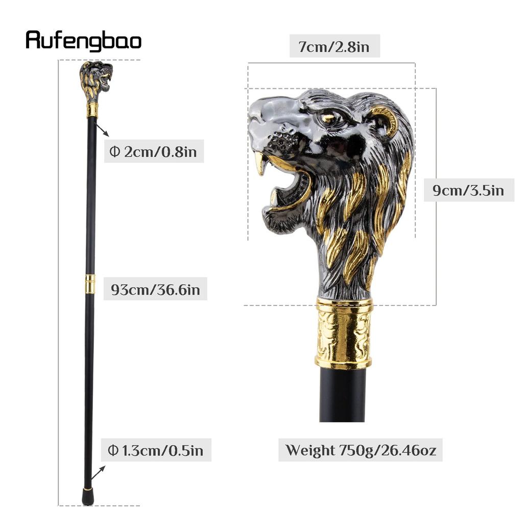 Gyldent svart løvehode med bart Mote spaserstokk dekorativ Cospaly Vintage Fasjonabel spaserstokk Crosier 93 cm