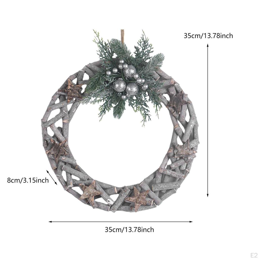 Wooden Christmas Wreath Hanging Ornament Round Home Decor 35cm Xmas Garland for Housewarming Shelf