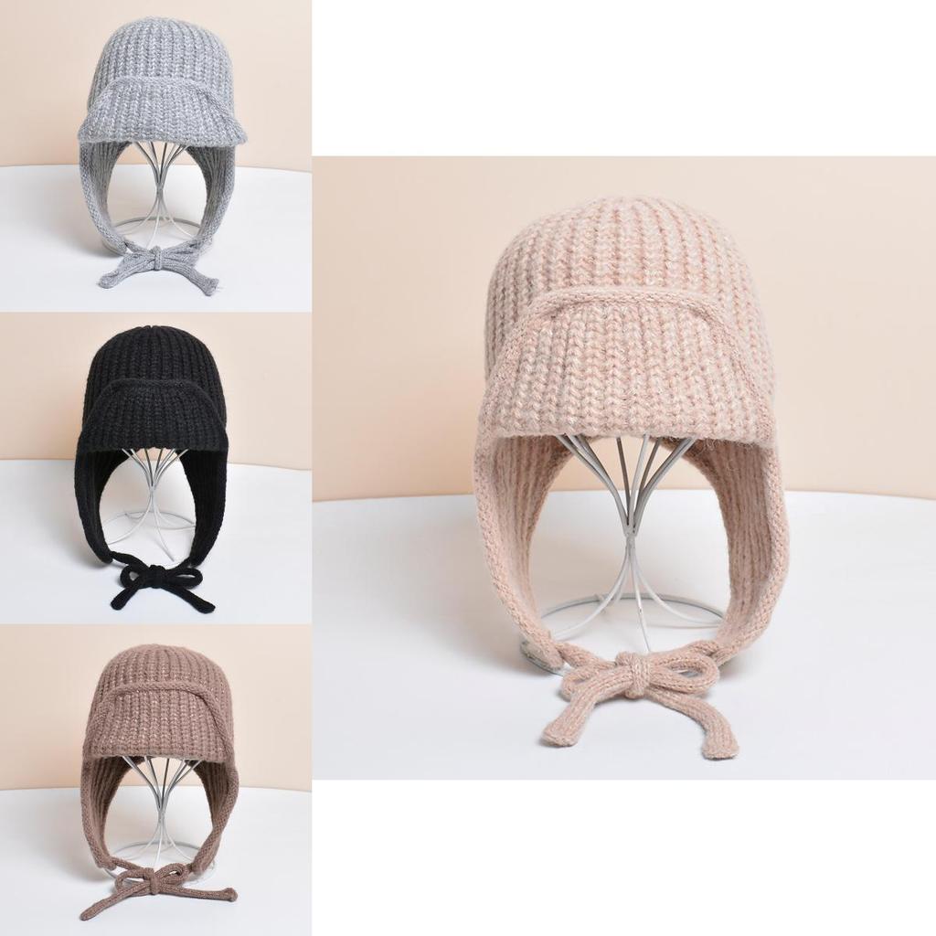 Knitted Winter Beanie Hat With Earmuffs For Women Outdoor Warmth And Windproof Protection