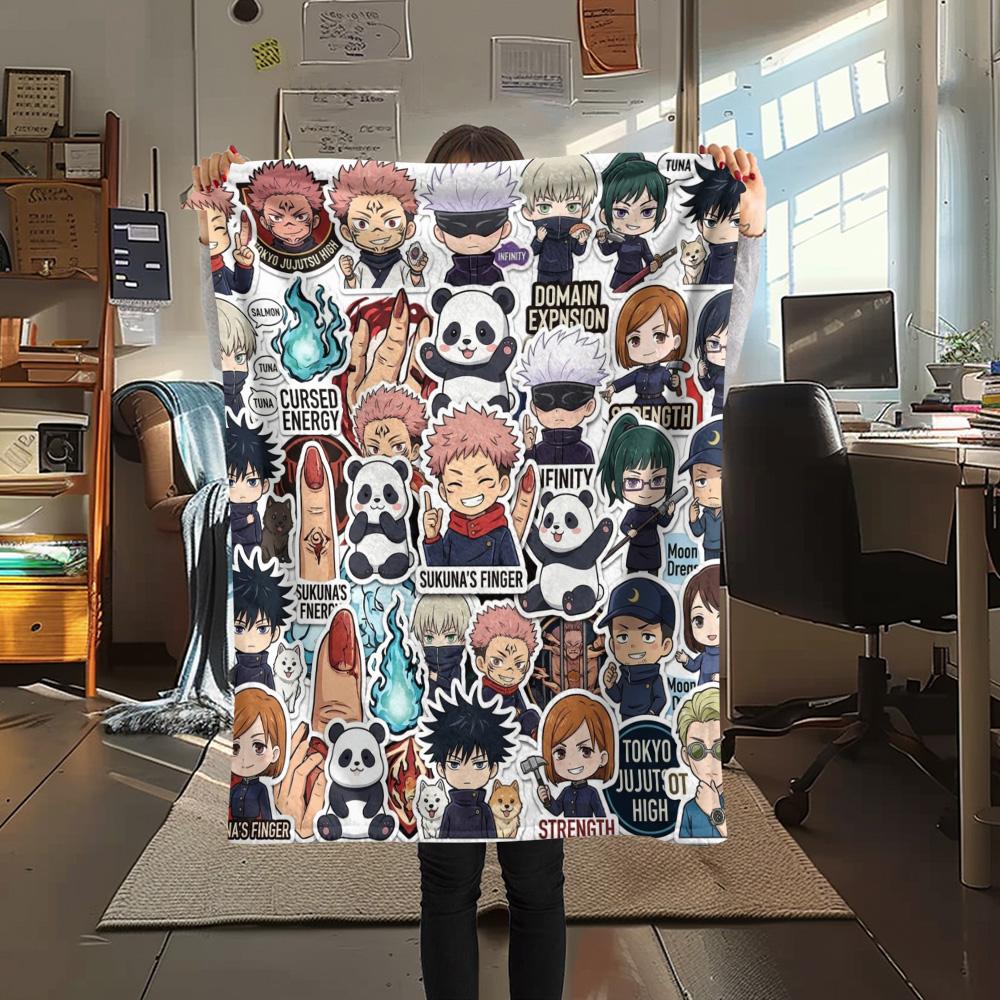 1PC Jujutsu Kaisen Patterned Flannel Blanket Suitable For All Seasons For Home Decor Warmth And Comfort Gifts Holiday Present