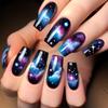 24 Pcs Glossy Full Cover False Nail Colorful Star Cloud Press On Nail Square Stick On Nail Stylish Acrylic Nail