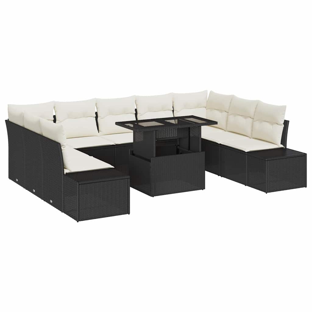 Garden Sofa Set with Cushions 10 pcs Black and Cream