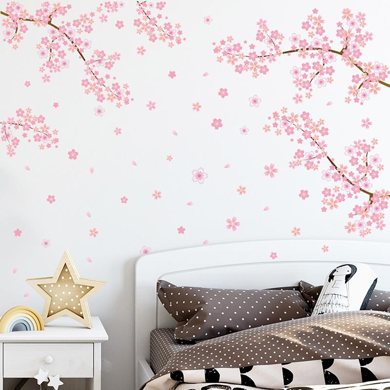 Pink Plum Blossom Branch Wall Sticker Bedroom Living Room Furniture Background Wall Decal Mural Pvc