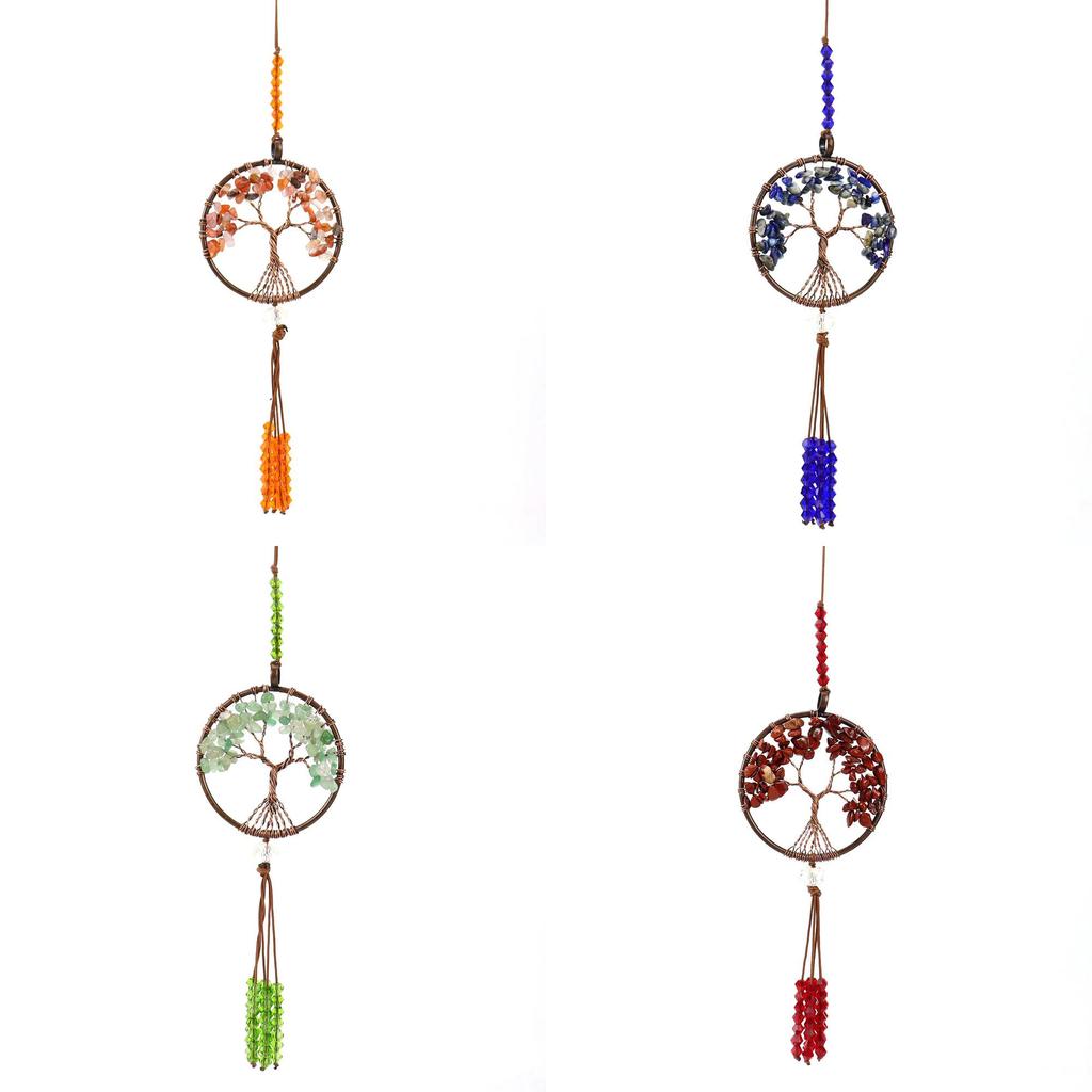 Agate Tree Of Life Car Charm With Handcrafted Crystal Fringe For Vehicle Decor