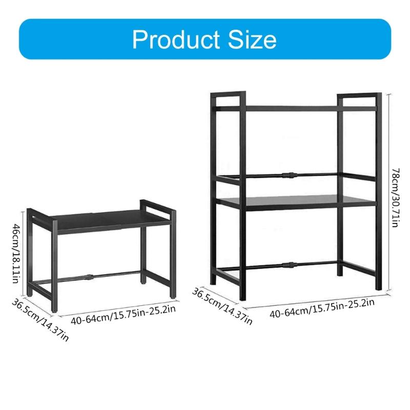 Adjustable Microwave Oven Rack with Hanging Hooks Sturdy Kitchen Counter Storage Portable Carbon Steel Storage Rack