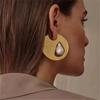 Metal Geometric Round Baroque Imitation Pearl Stud Earrings For Women European And American Party Banquet Jewelry