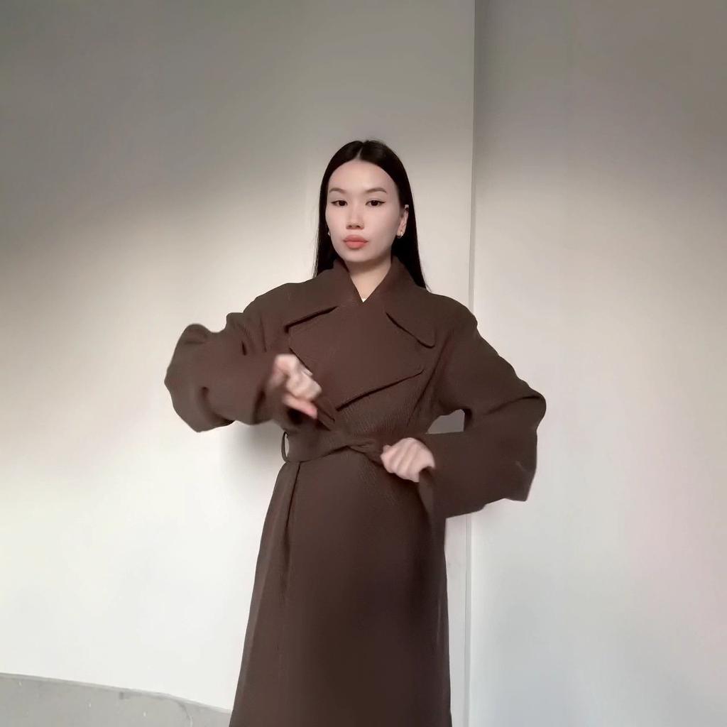 2025 Cross-border European and American Women's Clothing Amazon Large Lapel Casual Loose Lace-up Long Woolen Coat Coat