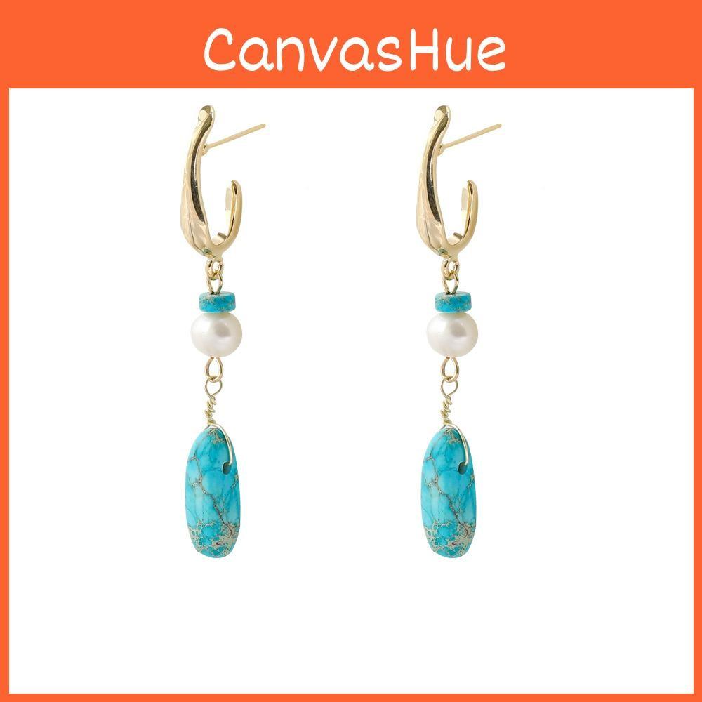 Asymmetrical Creative Pearl Natural Stone Earrings Fashionable Alloy Geometric Design