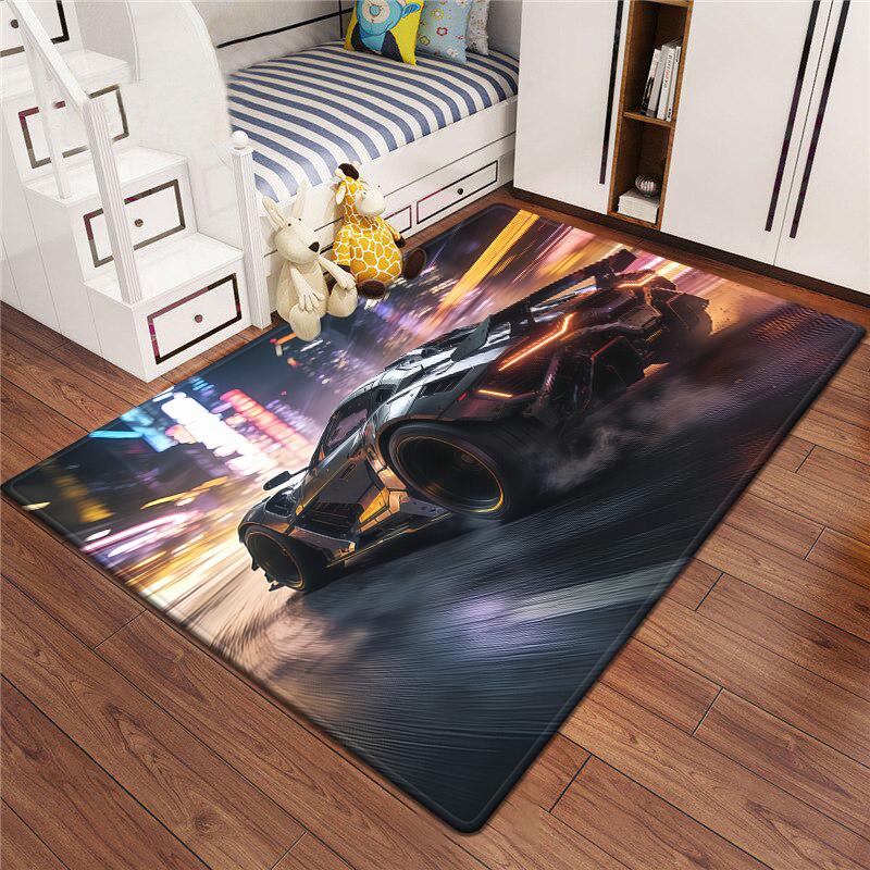 Racing Car Rug Multi-size Anti-Slip Polyester Carpet High-Definition Sport Car Print Modern Living Room Kids Game Room Decor Mat