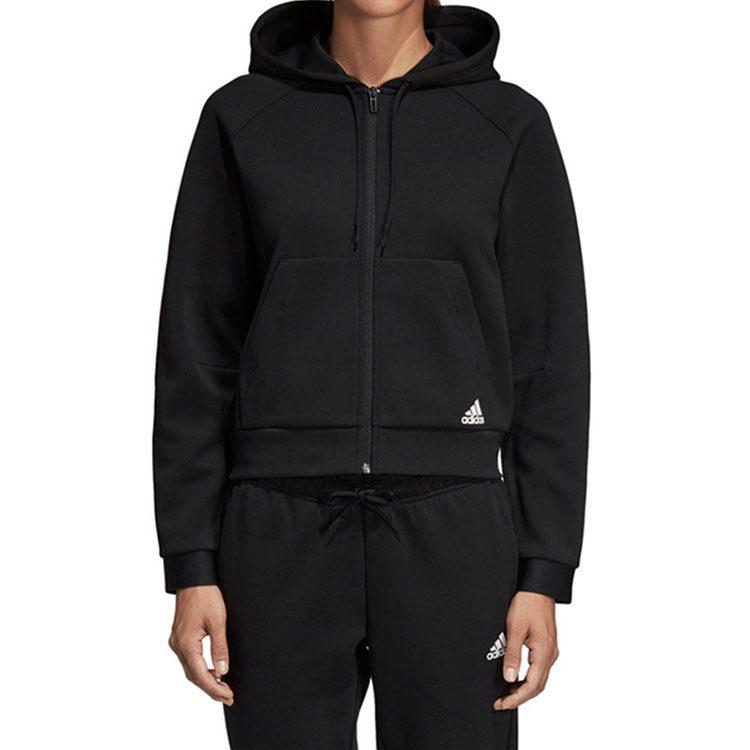 adidas Sweatshirts Women's Black Hooded Moderate Cardigan DU6570