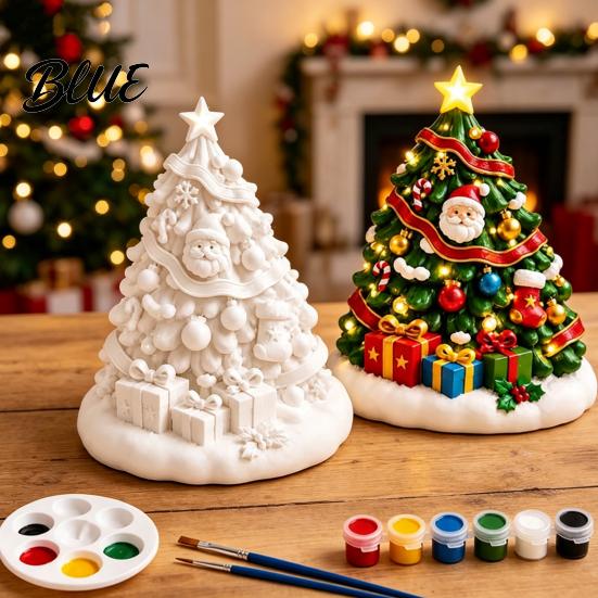 DIY Gypsum Ornaments for Kids Christmas Plaster Painting Kit Cute Xmas Tree House Santa Snowman Holiday Craft Activities Families Figurine