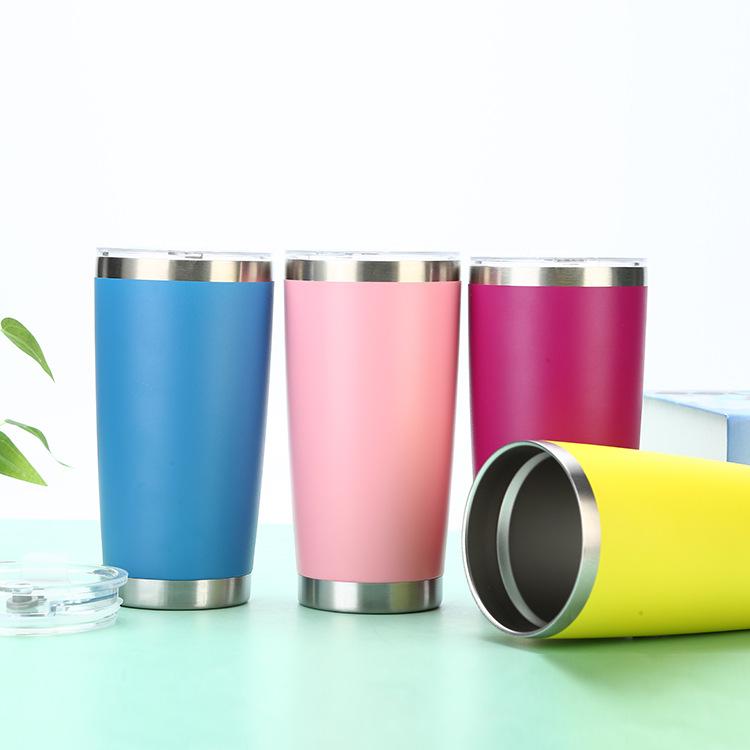20oz Tumbler with Lid and Straw, Stainless Steel Vacuum Insulated Coffee Tumbler Cup, Double Wall Powder Coated Travel Mug 501-600ml чёрный