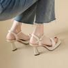 Summer Platform Women's Shoes with Fashion Square Head High Heels Thick Heel Waterproof Table Barbie Pink Sandals Cm