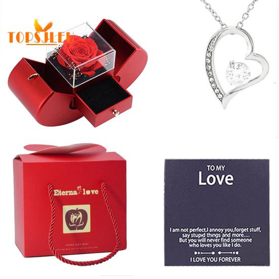 Damhalsband med förvaringsfodral, Ultralight, Non-Fading, Glittrande Smyckeshalsband, Gratulationskort, Konserverad rospresent