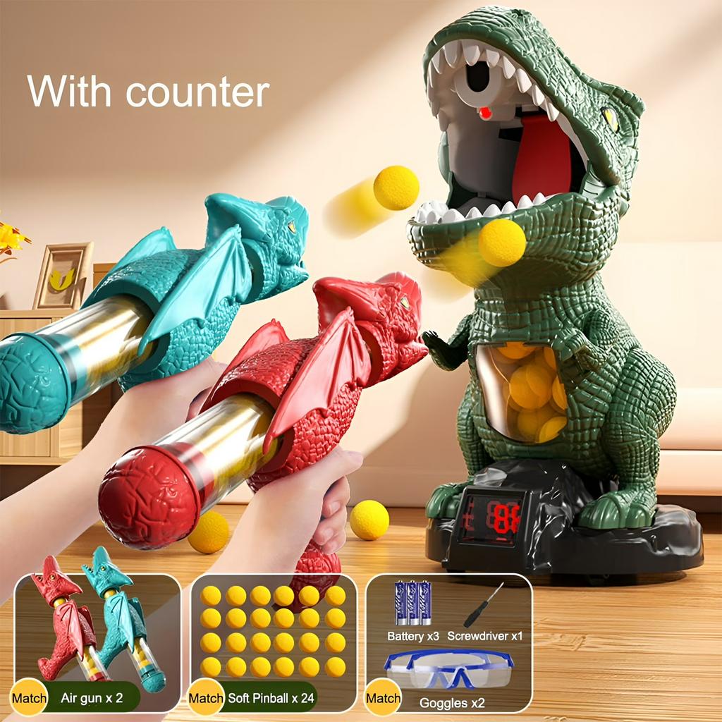 Dinosaur Shooting Toys , Movable Target Shooting Games For 4 5 6 7 8 Years Old With Foam Balls, LED Score Record, Spray Effect