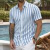 Men's Linen Short Sleeve Shirt Striped Button Down Casual Lightweight Breathable Open Front Collared Top for Summer Daily Wear