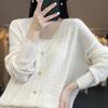 Damen Herbst Winter V-Ausschnitt Wollstrickjacke Pullover - Langarm, Stilvolles Hohlstrickmuster