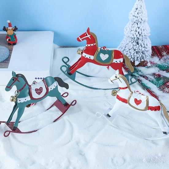 Christmas Hanging Horse Figurines Iron Rocking Horse Ornament Eye-catching Christmas Tree Pendant Home Party Festival DIY Gift