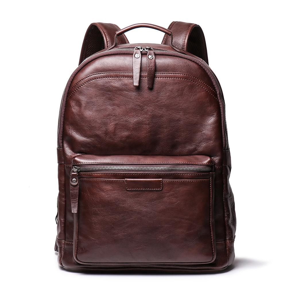 

Men s Backpack with Layered Cowhide and Large Capacity, Vegetable Tanned Leather Travel Bag, Retro Style