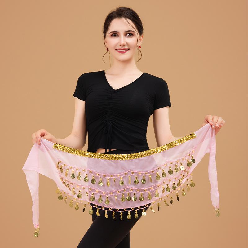 Bauchtanz Hüfttuch Gürtel mit Goldrand dreilagige Taillenkette