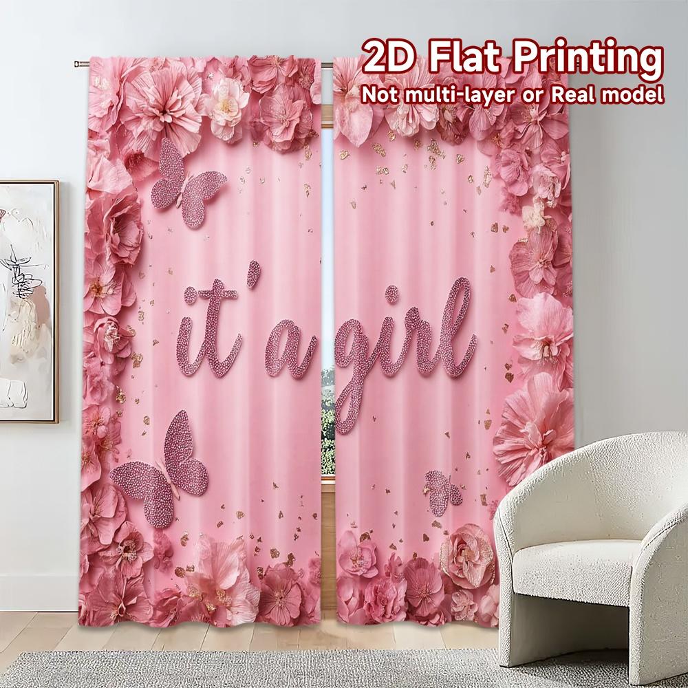 2pcs, 2D FLAT PRINTING Curtains (Without Rod) BabyGirlCelebration Chic Print Curtains Prints Light Filtering Curtains Art Deco