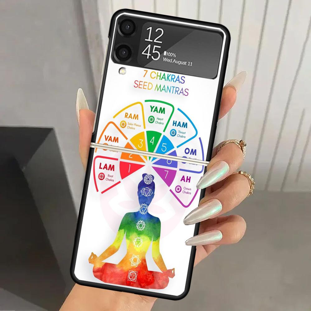Yoga Chakra Spiritual Energy Universe Hard PC Phone Case For Samsung Galaxy Z Flip 7 6 5 4 3 Black ZFlip7 ZFlip6 Flip5 Flip4 Fli
