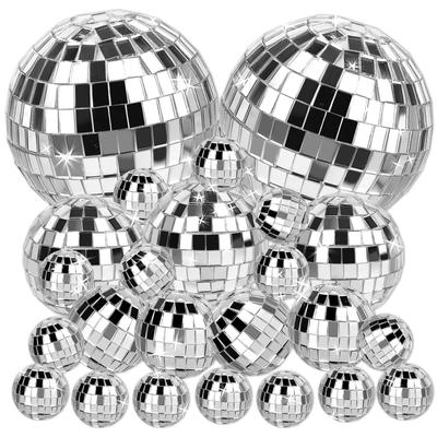24dílné disco koule, zrcadlová disco koule, disco koule, dekorace disco koule, zavírače disko koulí na ozdobu dortu, reflexní
