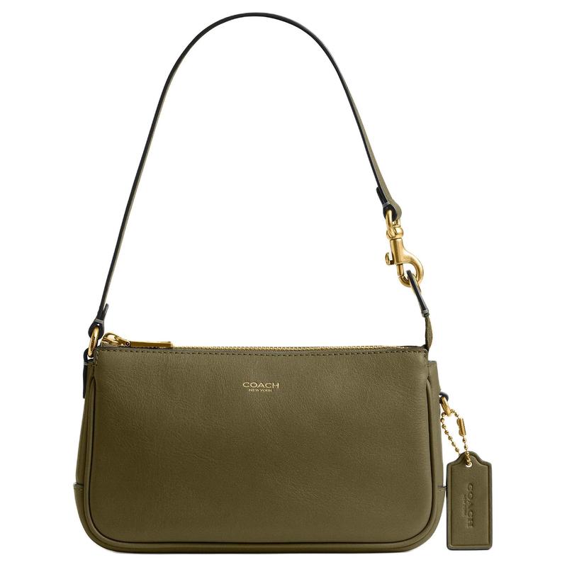

COACH Plaza 17 Gold Metal Hardware Calf Leather Clutch Shoulder Bag Small Women s Olive Green золотий