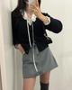 Korean Chic Cotton Jacquard Ribbon Shirt & Cable Knit Vest Set for Women