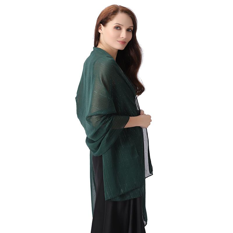 Șal elegant 70*200cm pentru femei Formal, Șifon transparent ușor, cu strasuri și fir argintiu