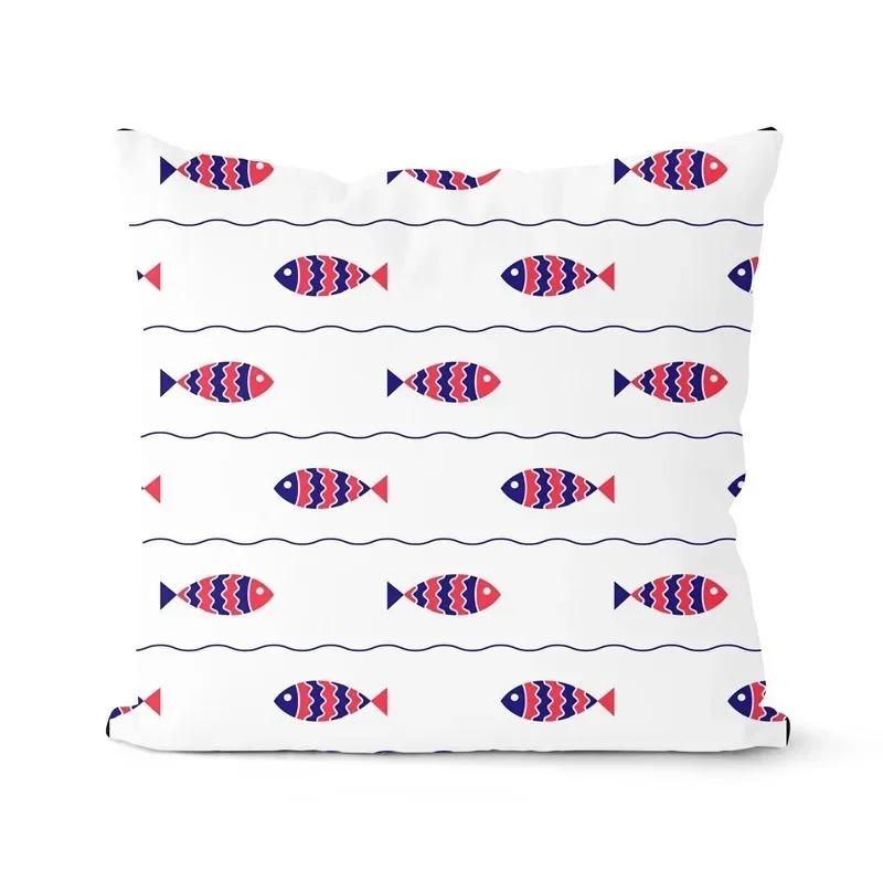 Home Decor Nautical Pattern Anchor, Crab, Shell Pillow Cover Pattern Cushion Covers For Sofa Bedroom Car Pillow Covers