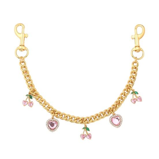 Kirsch-Taschenanhänger Rosa Kirsch-Herz-Anhänger Erdbeer-Anhänger Kette Funkelnder Geldbörsen-Anhänger für Damen Handtasche Tragetasche Zubehör