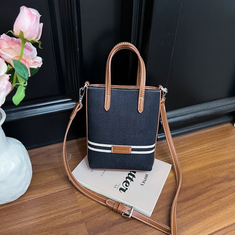 Denim small bucket bag portable shoulder women s bag синий