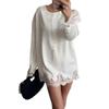 Lace Trim Long Sleeve T-shirt O-Neck Tunic Tops Fashion Beach Robe  Summer Wear