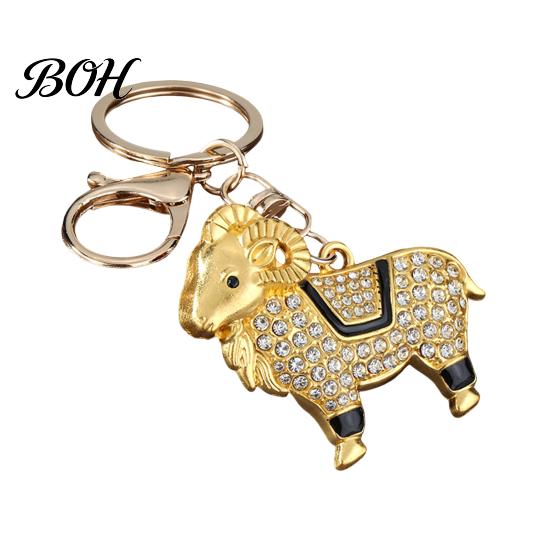 Wear-resistant Keyring Zodiac Keychain with Rhinestones, Sheep Design Bag Pendant, Chinese New Year Lucky Rhinestones Inlaid Key Charm, Feng
