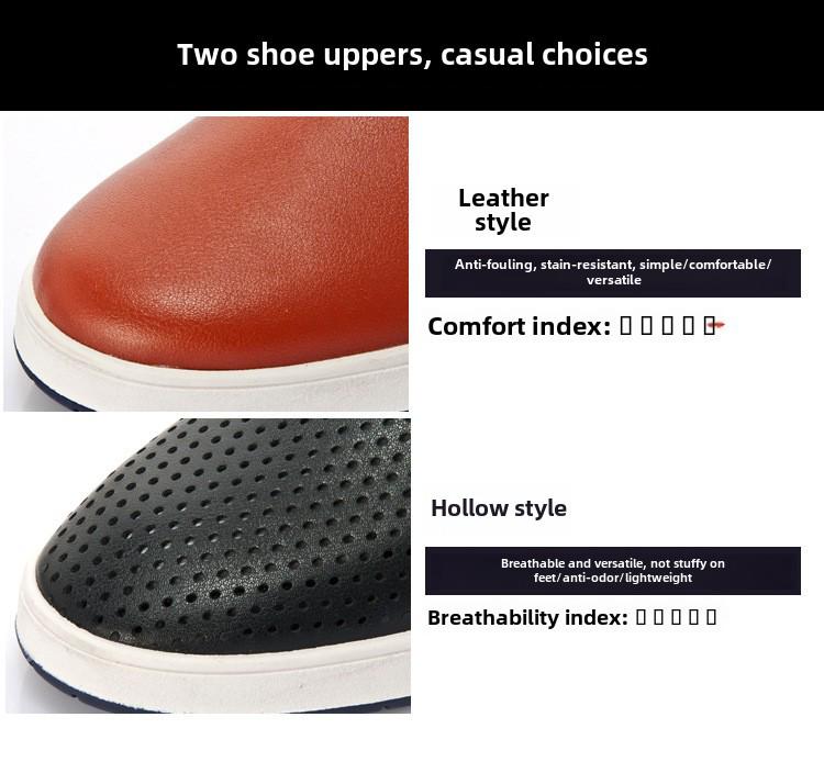 Men's British Style Summer Leather Shoes: Hollow Design, Large Size, Round Toe for Casual and Business Wear.