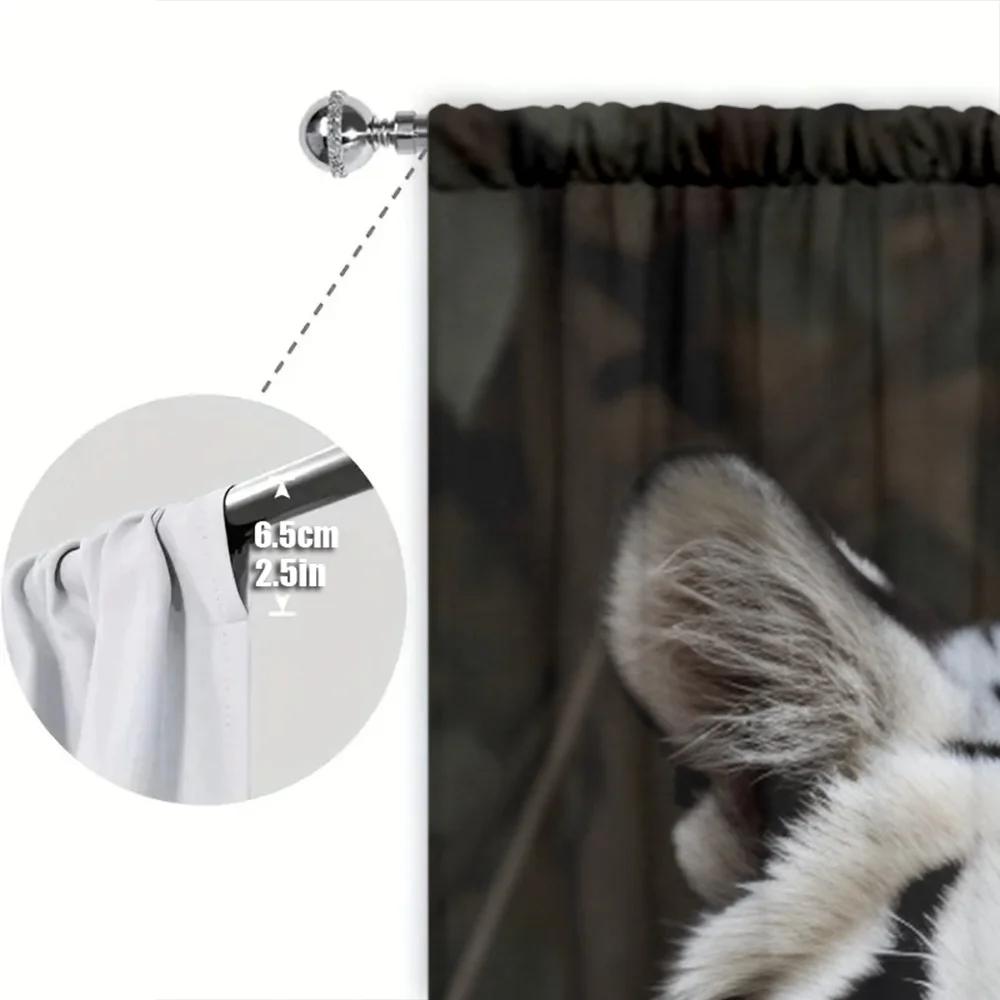 2pcs White Tiger Black Tiger Style Printed Curtain for Home Decor - Rod Pocket Window Treatment for Bedroom, Office and Kitchen