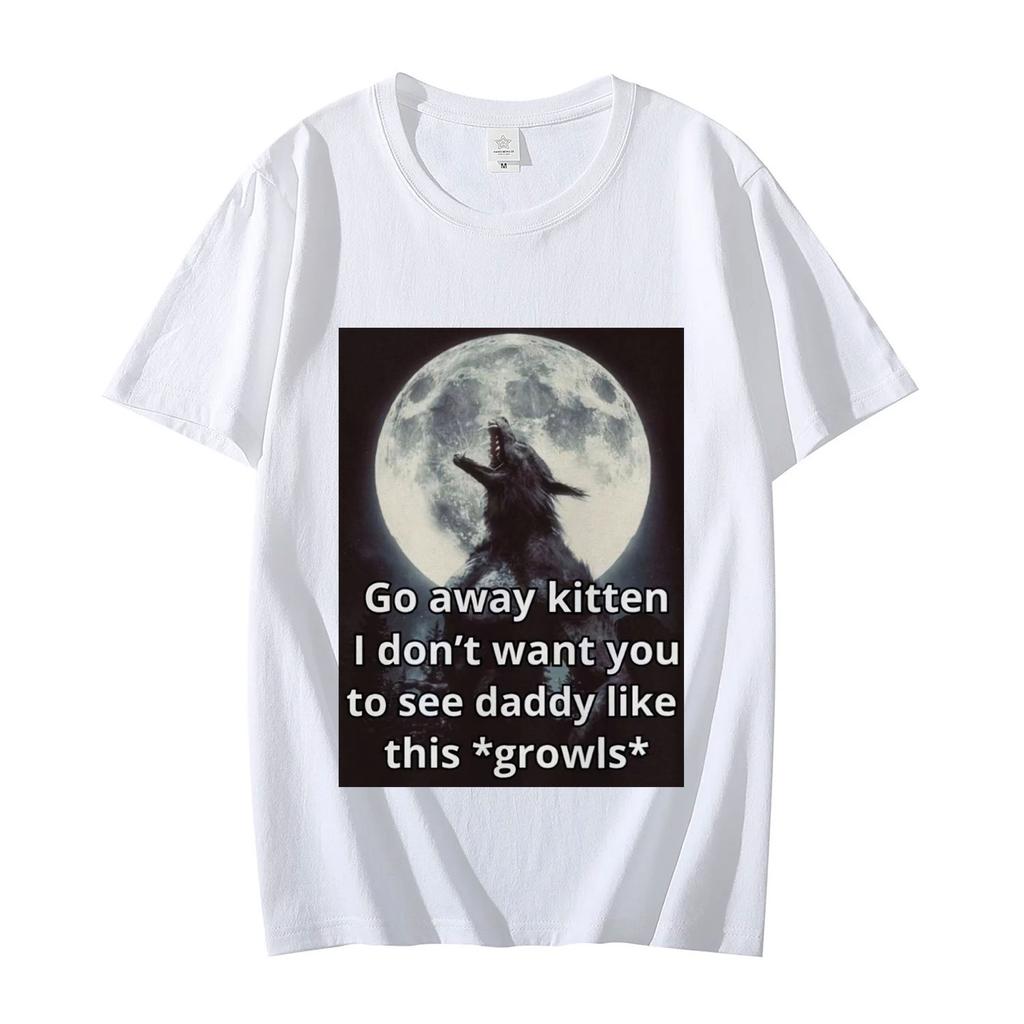 Go Away Kitten Alpha Werewolf TShirt Mens Womens Gothic Vintage Short Sleeve TShirts High Quality Fashion Oversized T Shirts