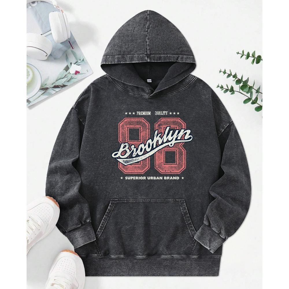 Biooklyn Superior Urban Brand Printed Women Washed Hoody All-Match Oversize Clothes Street Hoodie Cotton Hoodies