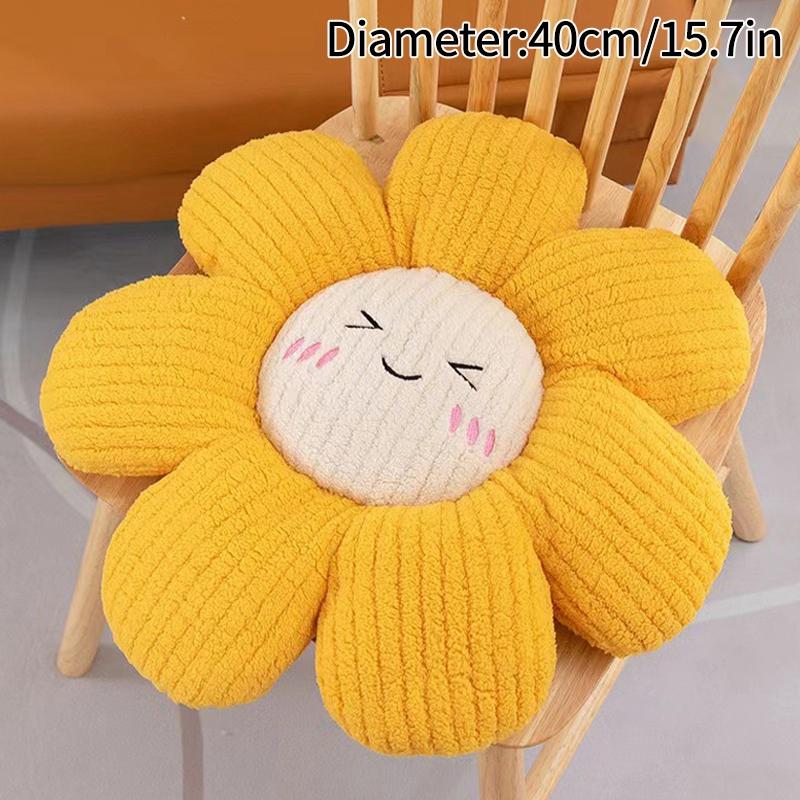 Kawaii Solsikkepute Tegneserie Blomsterformet pute Sengesofa Ryggpute Soverom Stue Sittepute Barnegaver