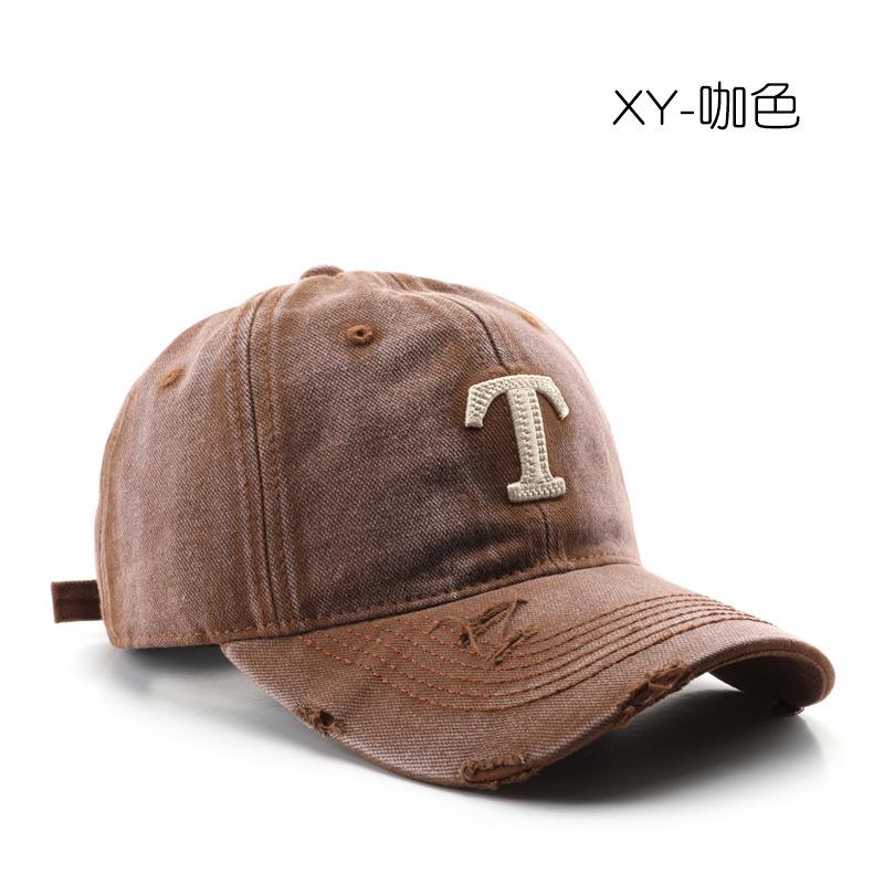 Hat Female Autumn and Winter Washed Retro Letter Ripped Cap Outdoor Men Travel Street Sunscreen Baseball Cap