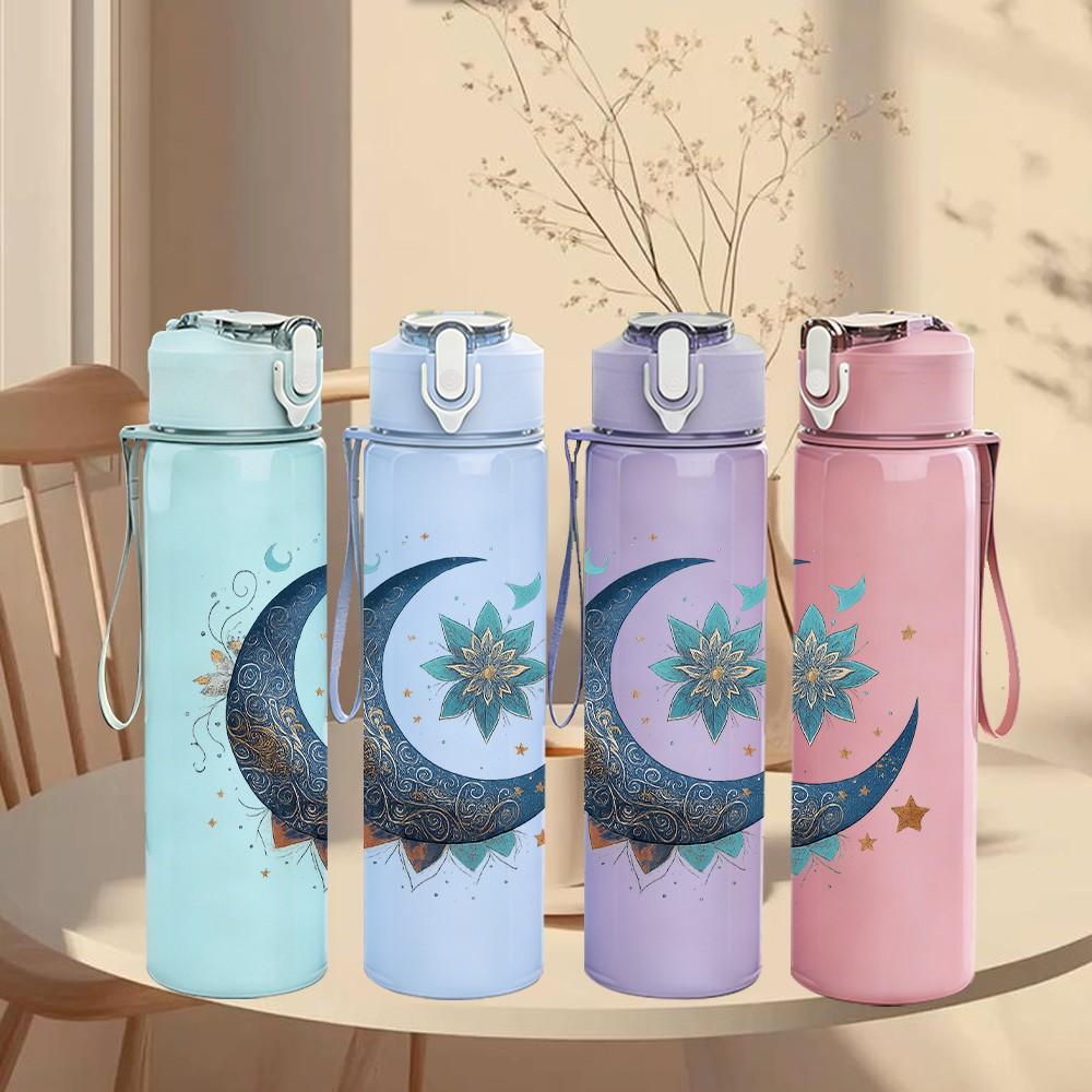 1PC Moon Star Cloud Night Sky Print 750ml Color Plastic Sports Water Bottle Leakproof Flip Straw Lid Suitable for Sports Office Home Use