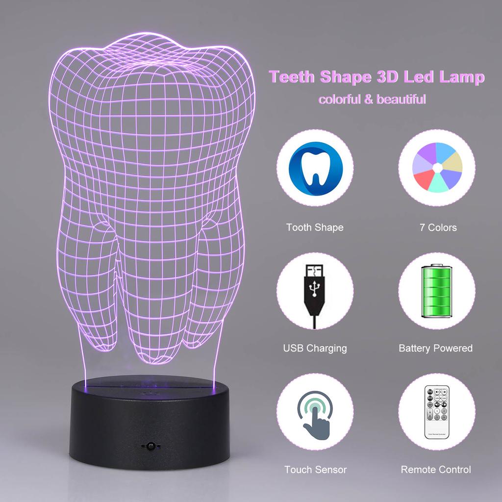 Teeth Shape 3D LED Lamp Colorful 3D Tooth Gradient Light Display Tool ...