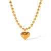 18K Gold Heart Pendant Necklace with Round Bead Chain in Titanium Steel – European & American Classic Style for Women