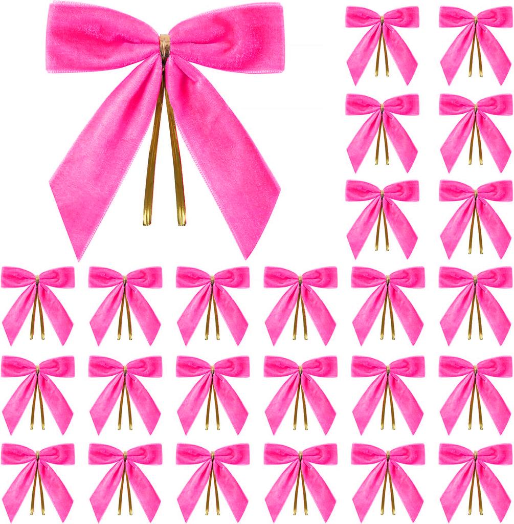 25pcs Multifunctional Small Red Velvet Christmas Bows with Cable Tie Rustic Garland Ornament Textured Christmas Tree Bows Wreath