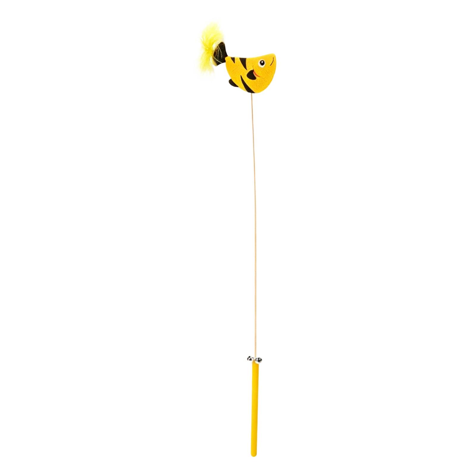 

Teaser Wand with Bee Tail, Bell and Streamers – Flexible Alloy Rod with Wooden Handle for Interactive Play and Exercise One Size жёлтый