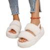 Damen Sandalen mit breiter Weite und Fell, Outdoor-Pantoletten mit elastischem Riemen, Europäische Sommer-Slipper für Damen