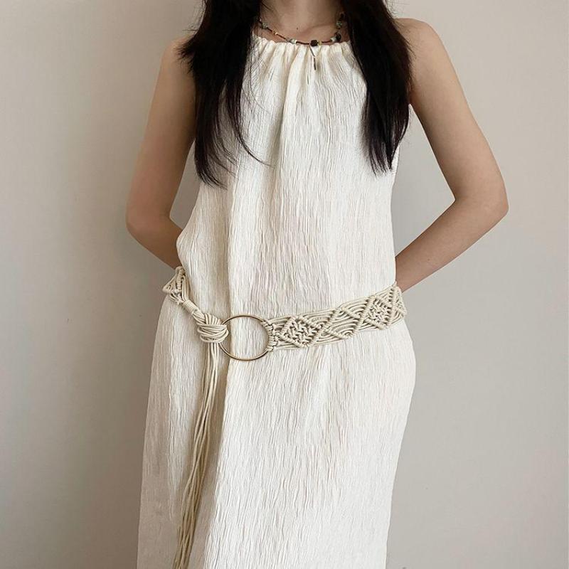 Elegant Temperament Waistband Ethnic Style Belt Hollow Retro Bohemian Belt Dress Waist Rope Round Ring Tassel Waist Chain