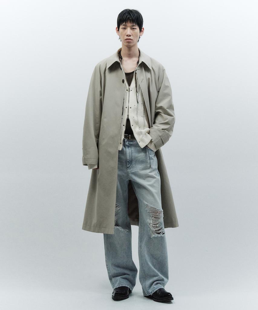 Insilence Pigment Washed Balmacaan Coat Grey Beige