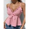 Women Sexy Lace Trim Spaghetti Strap Sleeveless Slim Fit Solid Camisole Top